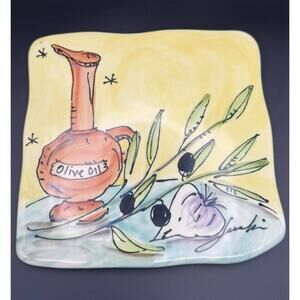 Julia Junkin Still Life Ceramic Trivet Life Of An Olive Yellow Handpainted 1990s